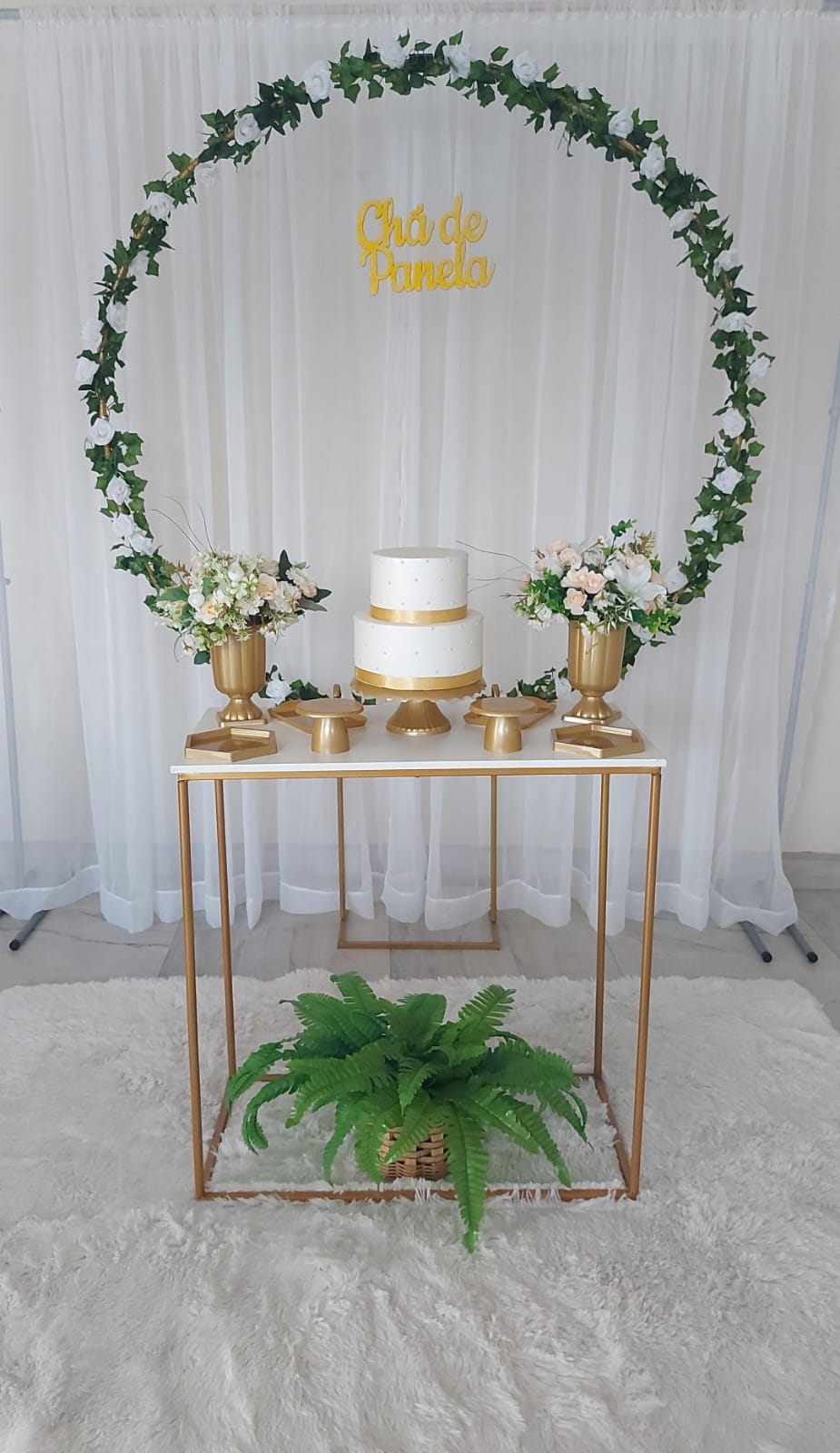 Decoração para chá de panela, com tema mais dourado